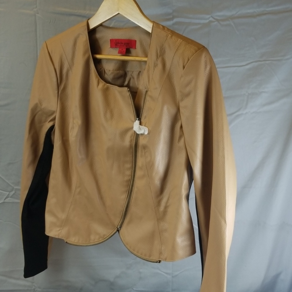 Belle Gray Tan Leather Jacket Size Med